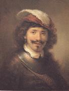 Govert flinck A young Man with a eathered cap and a gorgert (mk33) oil on canvas